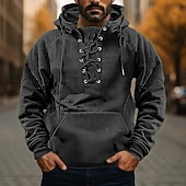 economico felpe con cappuccio da uomo di base-Per uomo Felpa con cappuccio Nero Verde militare Blu Cachi Grigio Con Cappuccio Semplice Allacciato Tasca Sport &amp; Outdoor Quotidiano Ferie Poliestere Streetwear Essenziale Casual Primavera Autunno