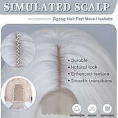 economico Parrucche trendy sintetiche-Parrucche castane con mèches per donna, lunghezza media, riga centrale da 18 pollici, corte, ricce e ondulate, parrucche da donna in capelli sintetici naturali per uso quotidiano per feste/Halloween