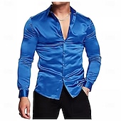 economico Camicie in raso da uomo-Per uomo Camicia Come la seta Camicia in raso Camicia elegante Camicia casual Camicia con Bottoni Semplice Matrimonio Doccia Nero Bianco Rosso Blu reale Manica Lunga Bavero Primavera &amp; Autunno Tutte