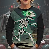 billiga Pojkes Halloween kostymer-Halloween Pojkar 3D Tecknat Dödskalle Spöke T-shirt Långärmad Vår Höst Mode Grundläggande Barn 4-12 år Rund hals Utomhus Ledigt Dagligen Normal