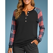 economico Felpa &amp; Sweatshirt-Per donna Felpa pullover Top casual Manica Lunga Top Athleisure Autunno A quadri Di tendenza All&#039;aperto Viaggio abbigliamento sportivo Abbigliamento sportivo Nero Bianco