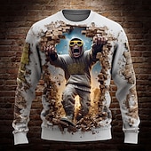 preiswerte Bedruckte Pullover für Herren-Herren Cartoon Pullover Strickware Rundhalsausschnitt Lässig Urlaub Straße Täglich 3D-Druck Grafik warm halten Langarm Frühling Herbst Winter Weiß
