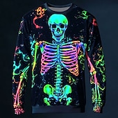 levne Halloween mikiny a svetry-Halloween Den mrtvých lebka pánská 3D tisk kostra mikina punk párty dlouhý rukáv kulatý výstřih dovolená bílá fialová kulatý výstřih 3D celoroční designér