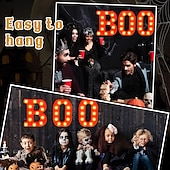 billige Dekorative lys-Halloween-dekorasjoner innendørs - 3 LED-telt med lysende bokstaver, svart boo-skilt, halloween-bokstavlys til hjemmet, innendørs kjøkken, peis, festbord, dekorutstyr