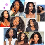 economico Parrucche lace front capelli veri-Parrucche glueless da indossare e usare, parrucche ricce pre-pizzicate in capelli umani, parrucche frontali in pizzo per principianti, parrucche glueless pre-tagliate in pizzo 4x4 senza colla per