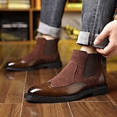 billiga Chelsea stövlar-herr chelseaboots med vingspetsbrogue - klassiska business casual ankelboots för kontor och vardagsbruk