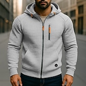 economico felpe con cappuccio da uomo di base-Per uomo Felpa con cappuccio Felpa con cappuccio e zip Felpa con zip Nero Cachi Grigio Con Cappuccio Semplice Con zip Tasca Frontale Testurizzato Sport &amp; Outdoor Casuale Quotidiano Streetwear Cool
