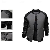 preiswerte Herrenjacken &amp; Herrenmäntel-Herren Bomberjacke übergangsjacke Collegejacke Training Urlaub Lederärmel Frühling Herbst Einfarbig Basic Regulär Schwarz Weiß Hellgrau Dunkelgray Jacken