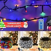 זול חוט נורות לד-15 מטר שרשראות תאורה 800 נוריות LED EL 5 מ&quot;מ סט אחד תושבת הרכבה סט אחד לבן חם לבן קר צבעוני שרשראות תאורה יצירתיות לחג אורות סולאריים חיצוניים לחג מופעל על ידי השמש