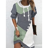 preiswerte Streifen- und geometrisches Kleid-Damen Kapuzenkleid Mini Kleid Wickelkleid Shift Kleid Party Lässig Boho Outdoor Zuhause Ausgehen Regulär Passform Grafik Geometrisch Langarm Kapuze Pink Blau Grün Grau Frühling Herbst Winter