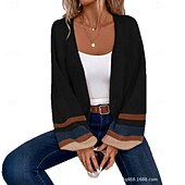 billige Cardigans og yttertøy-Dame Kofte Elegant Ferie Årgang Åpen Forside Stripe Drop Shoulder Langermet Vanlige topper Strikke Skole Hjem Fest Svart Kakifarget Høst Vinter