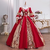 halpa Mekot-Vintage Rokokoo Renessanssi Maxi Mekot Normaali Juliet hiha Prinsessa Morsian Laskostettu Rimpsu Prinsessa Pyöreä kaula-aukko Naamiaispuku Naisten Halloween Karnevaali Naamiaiset Suoritus Juhla