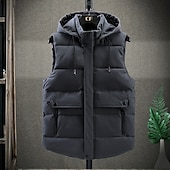 levne Pánská péřová vesta-Pánské Puffer Vesta Kamizelka Vesta Dovolená Denní Rande Módní Na běžné nošení Zima Kapsy Polyester Zahřívací Pohodlné Pevná barva Kamuflážní barva Zip Kapuce Běžný Černá Tmavě šedá Béžová Šedá Vesta