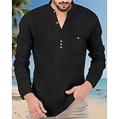 economico Camicie Popover da Uomo-Per uomo Camicia Camicia popover Camicia Estiva Camicia casual Camicia da Spiaggia Nero Bianco Giallo Blu marino Azzurro cielo Manica Lunga Semplice Colletto alla coreana Vacanza Camicia hawaiana