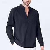 preiswerte Herren Popover Hemden-Herren Hemd Stehkragenhemd Popover-Hemd Freizeithemd Schwarz Rote Grün Kaki Hellgrau Langarm Einfarbig Henley Party Ausgehen Fronttasche Bekleidung Mode Sport &amp; Outdoor