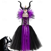 levne Dívčí halloweenské kostýmy-dětské dívčí cosplay šaty, cosplay šaty na zakázku, párty šaty s dlouhým rukávem, jednobarevné, párty na vystoupení, halloweenské párty, síťované, gotické, halloweenské, maxi šaty na zakázku, swingové