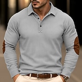 preiswerte Klassisches Poloshirt für Herren-Herren Cordhemd Lässig Sport Revers Langarm Mode Basic Farbblock Einfach Patchwork Knöpfe Frühling Herbst Herbst Winter Normale Passform Grau Braun Marineblau Armeegrün Cordhemd