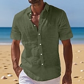economico Vacanza-Per uomo Camicia di lino Camicia Estiva Abbigliamento da spiaggia Camicia con Bottoni Semplice Vacanza Crociera Nero Bianco Verde chiaro Rosa Manica Corta Collo ripiegato Estate Abbigliamento