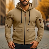 economico Felpa Tattica-Per uomo Felpa con cappuccio Felpa con cappuccio a zip intera Felpa con cappuccio in pile Felpa con cappuccio tattica Nero Verde militare Blu marino Cachi Grigio chiaro Con Cappuccio Semplice Cerniera