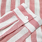 economico Casual da lavoro-Per uomo Camicia Camicia di lino Camicia Estiva Camicia da Spiaggia Camicia in cotone e lino Camicie a righe A righe Vacanza Casuale Giallo Rosa Blu Verde Manica Lunga Collo ripiegato Estate Primavera