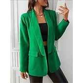 billiga Blazers och kostymer-Dam Kavaj Bekväm Andningsfunktion Ficka Kontorsdam Stil Modern Slät Utomhus Ledigt Dagligen Enkelknäppt Normal Kavajslag Normal Långärmad Ytterkläder Svart Gul Rubinrött Vår Höst