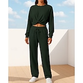 abordables Chándales-Mujer Conjuntos de chándal con jersey Conjuntos deportivos casuales Conjuntos de salón de 2 piezas Perneras anchas Color sólido Trajes de Yoga Primavera Negro Verde Ejército Al Aire Libre Viaje Correr