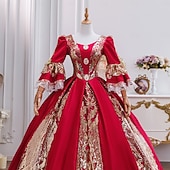halpa Mekot-Vintage Rokokoo Renessanssi Maxi Mekot Normaali Juliet hiha Prinsessa Morsian Laskostettu Rimpsu Prinsessa Pyöreä kaula-aukko Naamiaispuku Naisten Halloween Karnevaali Naamiaiset Suoritus Juhla