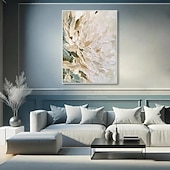 preiswerte Blumen-/Botanische Gemälde-florales abstraktes Ölgemälde auf Leinwand beige weiß strukturierte Wandkunst minimalistisch weiche Palette Messer Wandkunst große moderne neutrale Wohndeko