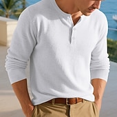 levne základní trička-Pánské Tričko Tričko Henley Trička Tričko Top Dlouhý rukáv Henley Jaro Podzim Bez vzoru Módní Designové Základní Knoflíky Dovolená ulice Jdeme ven Bílá Top tričko pro muže