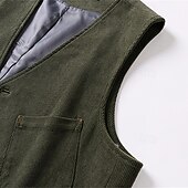 preiswerte Herrenweste-Herren Cordweste Weste Gilet Urlaub Party Geschäft Mode Lässig Frühling Herbst Tasche Knöpfe Polyester Bequem Einfach Einreihig Ein-Knopf V Ausschnitt Normale Passform Schwarz Grün Kaffee Weste