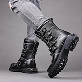 economico Stivali da combattimento-stivali da combattimento neri da uomo con cinturini con fibbia – stivali militari alti in stile punk gotico per streetwear, cosplay e festival all'aperto