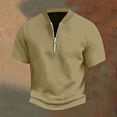 abordables Polo classique pour homme-Homme Polo Polo quart de zip Tenue quotidienne Date Zip quart Manche Courte Mode Basique Uni Fermeture éclair Été Coupe régulière Jaune clair Noir Jaune bleu marine Violet Orange Polo