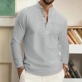 economico Camicie Popover da Uomo-Per uomo Camicia Camicia popover Camicia Estiva Camicia casual Camicia da Spiaggia Nero Bianco Vino Verde scuro Kaki Manica Lunga Semplice Colletto alla coreana Vacanza Camicia hawaiana Abbigliamento
