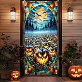 billige Halloween dørdeksler-Halloween Dørdeksel Utendørs bannere Gresskar Flaggermus 3D Psykekdelisk Party Utendørs Bakgrunner for skyting Inngangsdør Veggveranda Dekorasjoner Vegg Dør Bakgrunn