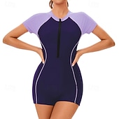 abordables Lycra de surf-Femmes Maillot de bain Maillot Anti UV Protection Solaire UV UPF50+ Manche Courte Maillot de Bain Zip Up Natation Surf Patchwork Été Printemps