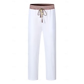 baratos Feriado-Homens Calças de linho Calças Calça verão Calças largas Calça Boho Com Cordão Patchwork Cintura elástica Tecido Conforto Respirável Comprimento total Ao ar livre Casual Diário Moda Estilo Clássico