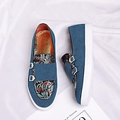 Herre denim loafers med dobbel munk stropp og etnisk trykk – moteriktige, uformelle slip-on-sko for urban stil, fester og vårantrekk billige Uttalelsessko-Herre denim loafers med dobbel munk stropp og etnisk trykk – moteriktige, uformelle slip-on-sko for urban stil, fester og vårantrekk