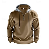 abordables Sudadera con capucha de vellón-Hombre Sudadera Sudadera Con Capucha Sudadera con capucha y cremallera de un cuarto Sudadera con capucha de lana Albaricoque Negro Blanco Rojo Burdeos Con Capucha Plano Cremallera Bolsillo Deporte