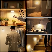 abordables Éclairage d&#039;armoire-Veilleuse LED à détecteur de mouvement, alimentée par piles, sans fil, à coller partout, idéale pour le couloir, les escaliers, la chambre à coucher, sous les armoires de cuisine, lot de 8