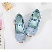 preiswerte Prinzessinnenschuhe für Kinder-Blaue Glitzer-Prinzessinnen-Abendschuhe für Mädchen, niedriger Absatz mit Mond-Stern-Anhänger, funkelnde Strass-Party-Schuhe für Geburtstage
