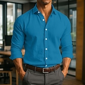preiswerte Business Casual-Herren Hemd Leinenhemd Sommerhemd Kleidhemd Strandbekleidung Knopfhemd Einfach Urlaub Geschäft Schwarz Weiß Rosa Marineblau Langarm Umlegekragen Sommer Frühling Bekleidung