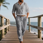 economico T-shirt set da uomo-Per uomo Set di biancheria Completi T-shirt Completi camicia e pantaloni Outfit 2 pezzi Manica Lunga Bavero Primavera Autunno Semplice Moda Casual 2 Pezzi Vacanza Abbigliamento quotidiano Uscire Nero