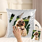 お買い得  繊維-カスタム犬写真マジックスパンコール枕パーソナライズリバーシブルクッションカバーペットの写真付き犬愛好家へのギフト16x16インチ