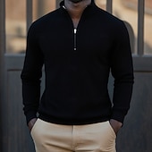 abordables Polo Classique pour Hommes-Homme Chemises Polo Gaufre Polo à fermeture éclair Sport en Plein Air Occasionnel Col montant Zip quart manche longue Mode Moderne Couleur Unie Tricoté Automne Printemps &amp; Automne Coupe régulière