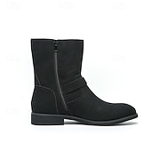 cheap Ankle Boots-Men&#039;s Khaki Faux Suede Mid-Calf Boots with Side Buckle Straps, Retro Cowboy Style Boots for Casual Outfits and Party Occasions