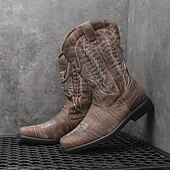 levne Cowboy &amp; Western Boots-Pánské kovbojské boty s hranatou špičkou, nazouvací boty do poloviny lýtek, ležérní obuv ve venkovském stylu pro každodenní nošení