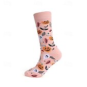 abordables calcetines caseros-Calcetines largos de algodón de Halloween, calcetines con estampado de dibujos animados por encima de la pantorrilla para hombres y mujeres, medias deportivas hasta la rodilla resistentes a los olores