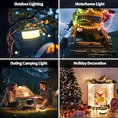 お買い得  キャンプ用ライトとランタン-キャンプ用ストリングライト、2 in 1充電式テントライトストリング、19種類の照明モード、クイックストレージ、寝室や庭の装飾に最適なポータブルLEDランプ、クリスマスキャンプの必需品