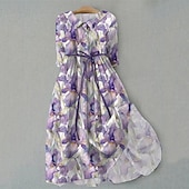 Damskie Sukienka midi Sukienka koszulowa Codzienne sukienki Moda Nowoczesny Codzienny Plaża Weekend Regularny Kwiat Rękaw 1/2 Kołnierzyk koszuli Biały Fioletowy Szary Lato Wiosna tanie Drukuj kwiatowe sukienki-Damskie Sukienka midi Sukienka koszulowa Codzienne sukienki Moda Nowoczesny Codzienny Plaża Weekend Regularny Kwiat Rękaw 1/2 Kołnierzyk koszuli Biały Fioletowy Szary Lato Wiosna