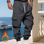 baratos Carga-Homens Calças Esportivas Calças de lã Corredor Calças de inverno Calça de moletom cargo Com Cordão Bolsos Cintura elástica Tecido Conforto Quente Esportes Diário Moda Casual Preto Branco